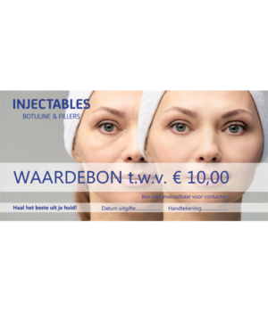 Waardebon van Cosmetisch Maatschap Noord Holland ter waarde van € 10,00 voor injectables, botuline en fillers