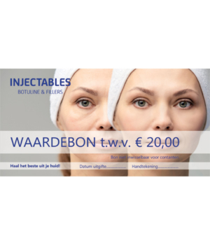 Waardebon van Cosmetisch Maatschap Noord Holland ter waarde van € 20,00 voor injectables, botuline en fillers