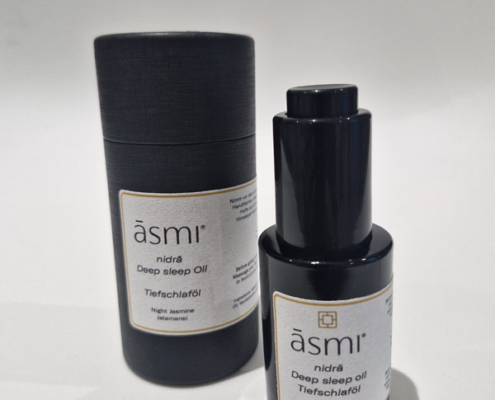 āsmi Ayurveda Nidra deep sleep oil met jatamansi en nachtjasmijn, flacon 30 ml met koker